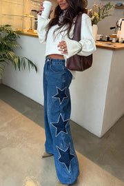 Jean en denim à jambe large pour femme avec poches à imprimé étoiles