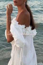 Linen Blend Off Shoulder Midi Dress with Pockets