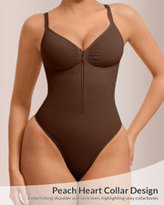 Seamless Heart-Neck Thong Bodysuit with Built-In Shaping