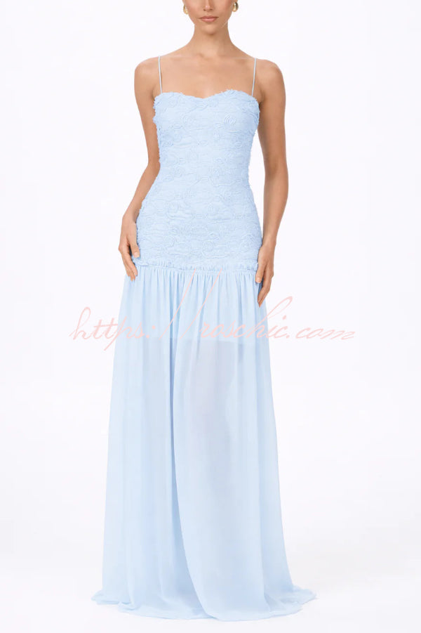 Floral Chiffon Strapless Maxi Dress – Off Shoulder Party Gown