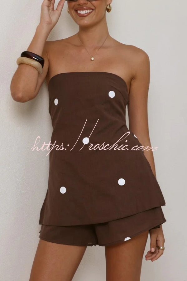 Polka Dot Off-Shoulder Top & Elastic Waist Shorts Set