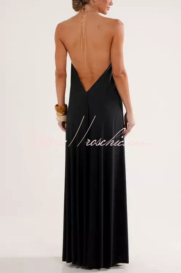 Metal Chain Halter Backless Maxi Dress – Vacation A-Line