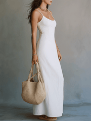 White Strappy Slit Maxi Dress – Minimalist Formal Gown