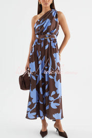 Printed One-Shoulder Maxi Dress – Vacation Casual Style