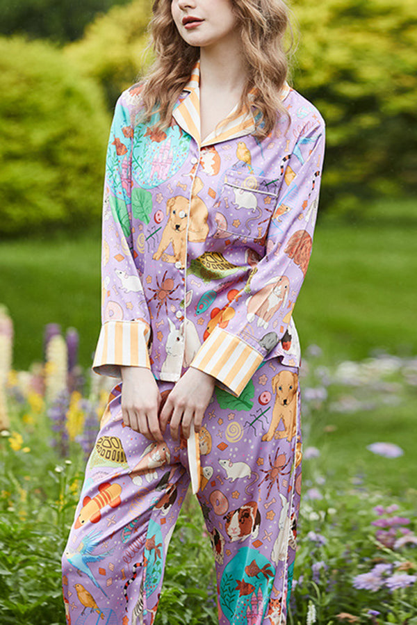 Guinea Pig & Fish Print Long Sleeve Two-Piece Lounge Set
