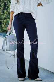 Women's Corduroy Bell Bottom Pants with Elastic Waist