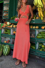 Tie-Dye Print Cutout Maxi Dress with Slit