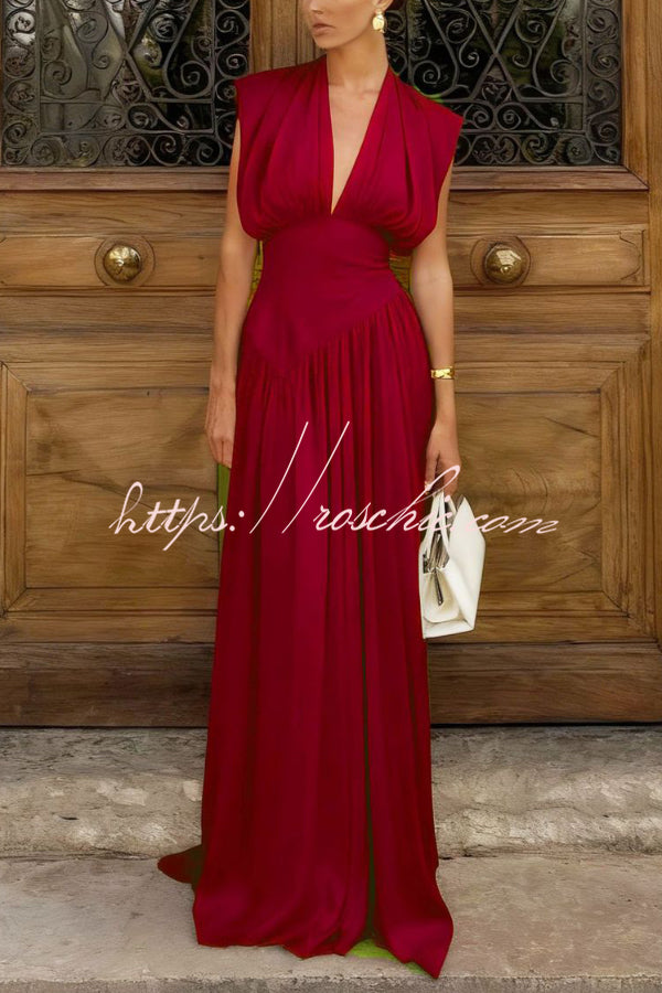 Women's V-Neck Sleeveless Maxi Dress with High Slit