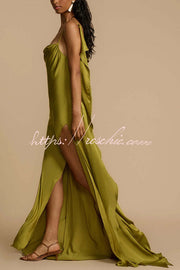 Satin Cowl Neck Backless Bias Cut Maxi Dress – Pistachio
