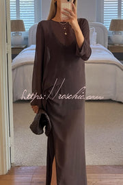 Mesh See-Through Maxi Dress with Tie Bow & Side Slit