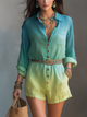 Teal Ombre Linen Romper – Lightweight Boho One-Piece