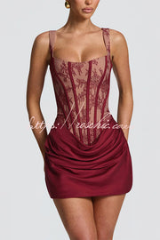 Floral Lace Corset Mini Dress with Satin Hem