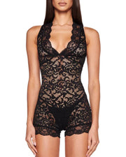 Floral Lace Lingerie Romper – Deep-V Halter Boyleg Bodysuit