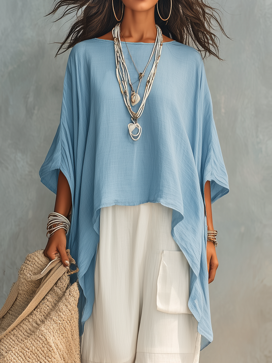 Sky Blue Layered Loose-Fit Pants Set | Wide-Leg Co-ord