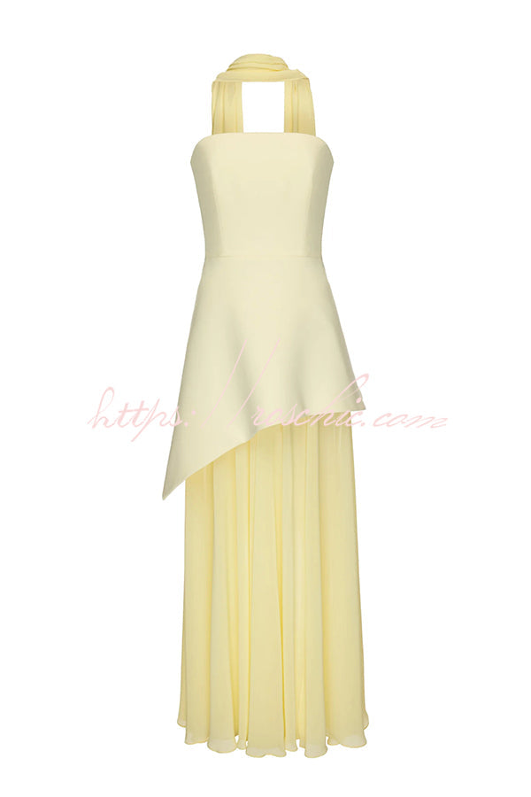Off Shoulder Chiffon Maxi Dress with Structured Top & Slit