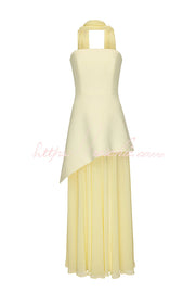 Off Shoulder Chiffon Maxi Dress with Structured Top & Slit