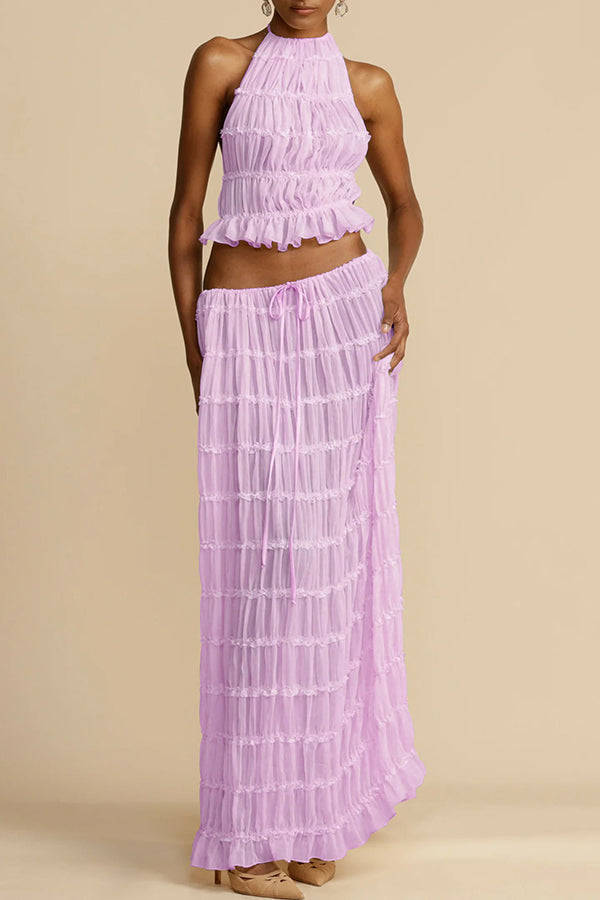 Pleated Tiered Maxi Skirt with Drawstring Waist | Vacation Wear