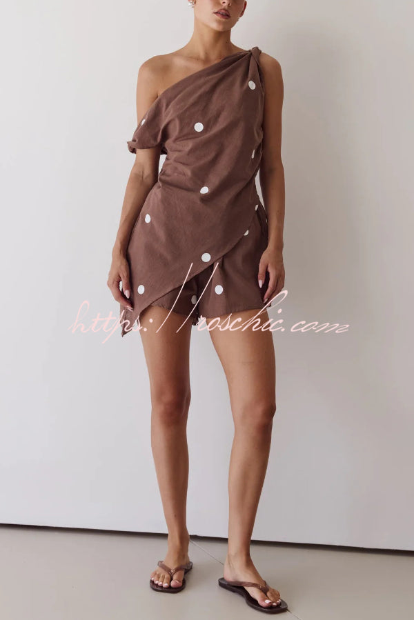 Printed Off-Shoulder Top & Elastic Waist Shorts Set