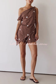 Printed Off-Shoulder Top & Elastic Waist Shorts Set