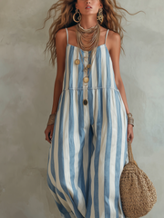 Blue & White Striped Sleeveless Jumpsuit – Vacation Style