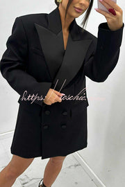 Satin Lapel Oversized Blazer – Long Sleeve Office Jacket