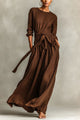 Robe longue en lin mélangé avec lien à la taille et poches