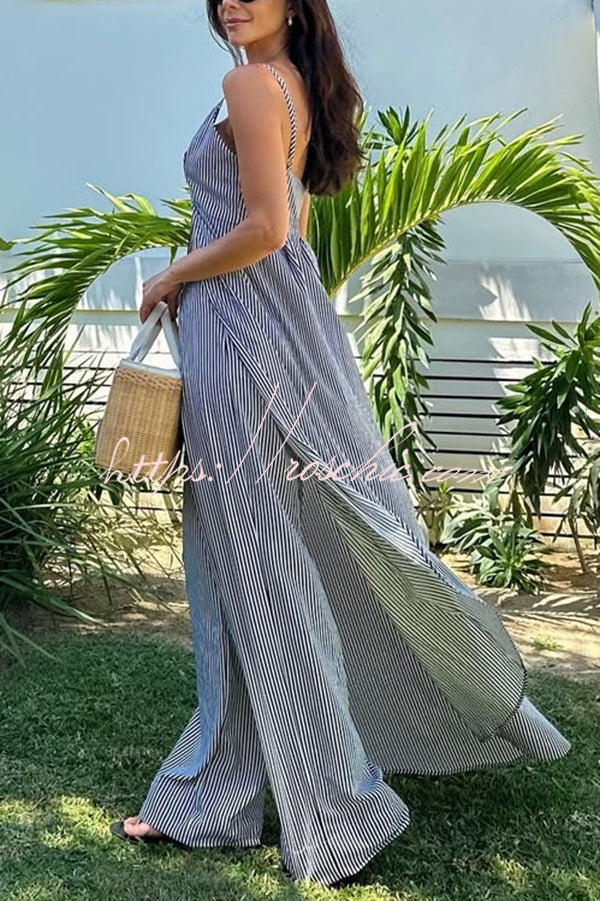 Striped Sleeveless Top & Wide-Leg Pants Set – Vacation Wear