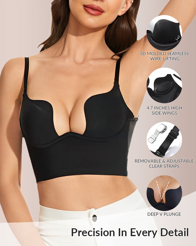 Low Cut U-Shape Backless Push Up Bra with Plunge Support