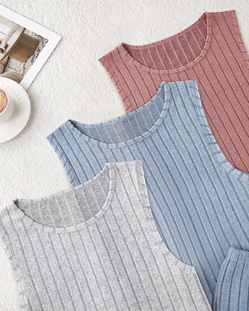 Ribbed Knit Pajama Set – Tank Top & Shorts