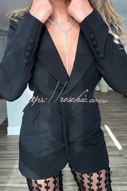 Women's Backless Lapel Blazer – Loose Fit Long Sleeve Coat