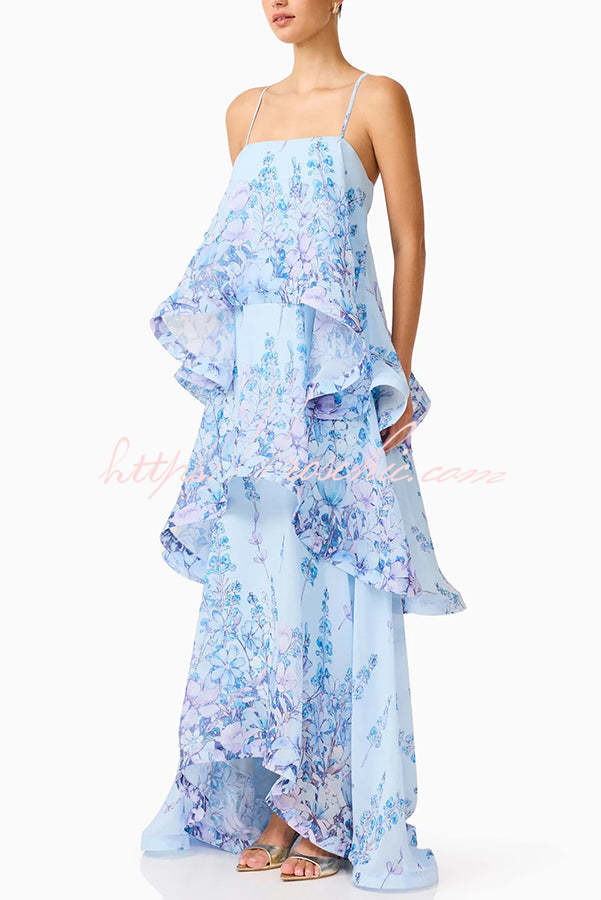 Floral Print Georgette Tiered Maxi Dress – Square Neck