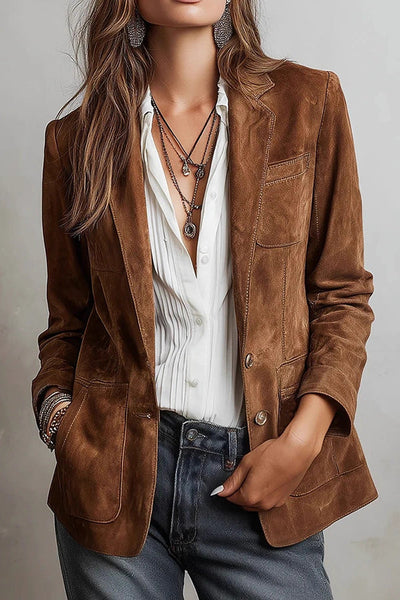 Chaqueta con botones y solapa de ante | Abrigo casual de manga larga