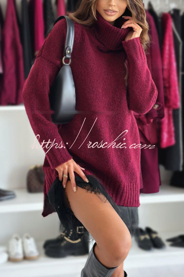 Women's Knit Turtleneck Sweater – Relaxed Loose Fit