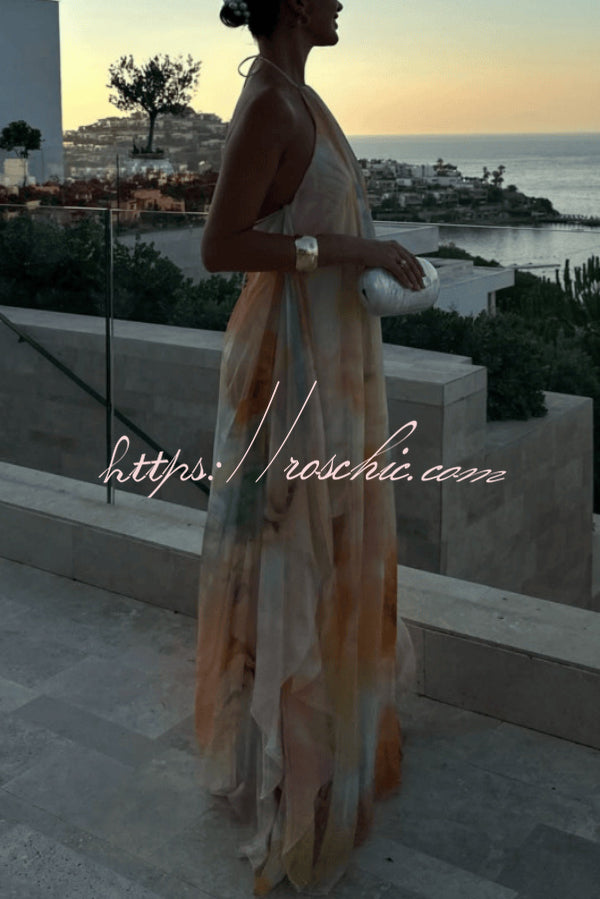 Tie-Dye Halter Neck Backless Maxi Dress – Loose Vacation Fit