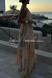 Tie-Dye Halter Neck Backless Maxi Dress – Loose Vacation Fit
