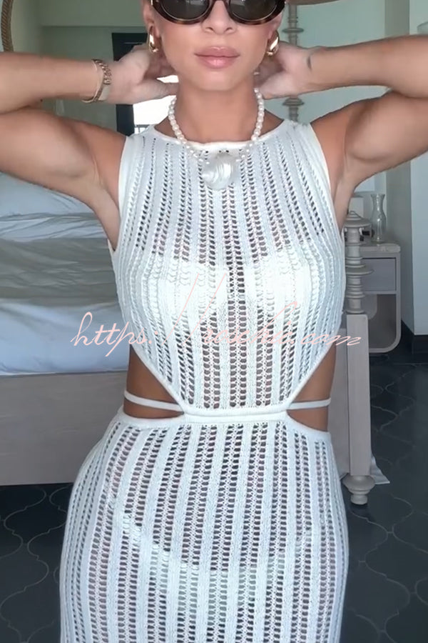 Crochet Knit Cutout Waist Maxi Dress for Beach & Vacation
