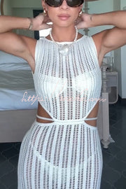 Crochet Knit Cutout Waist Maxi Dress for Beach & Vacation
