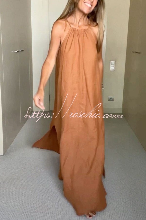 Linen Blend Halter Maxi Dress for Vacation