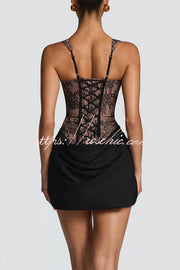 Floral Lace Corset Mini Dress with Satin Hem