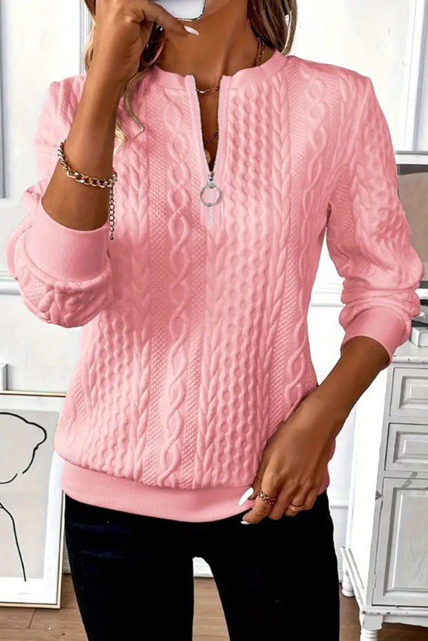 Women's Casual Zip-Up Sweatshirt with Round Neck