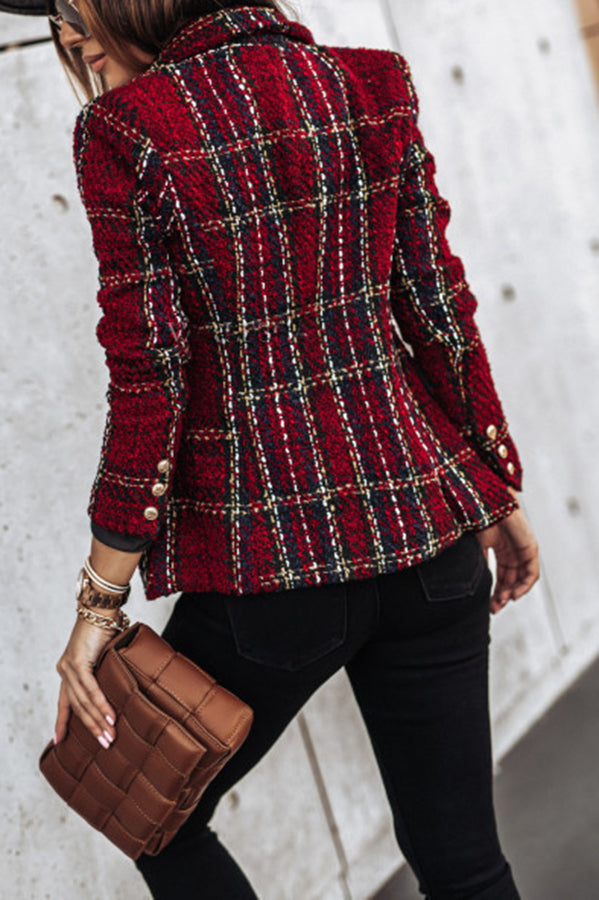 Double Breasted Plaid Blazer – Loose Fit Casual Jacket
