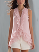Hellrosa ärmellose Chiffonbluse mit Rüschen – limitierte Auflage