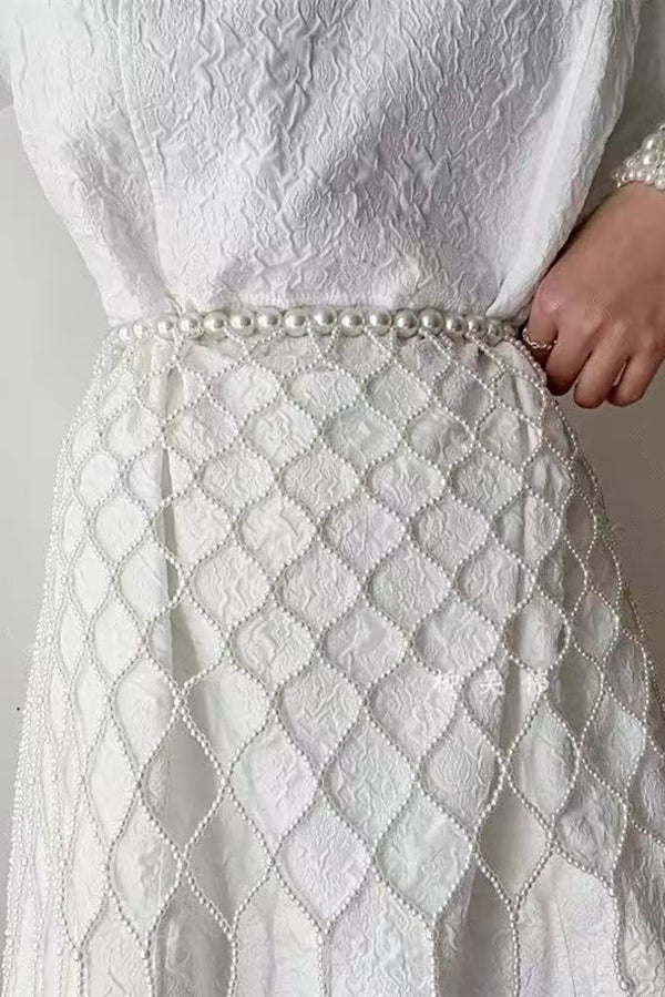 Pearl Tassel Waist Chain for Dresses – White