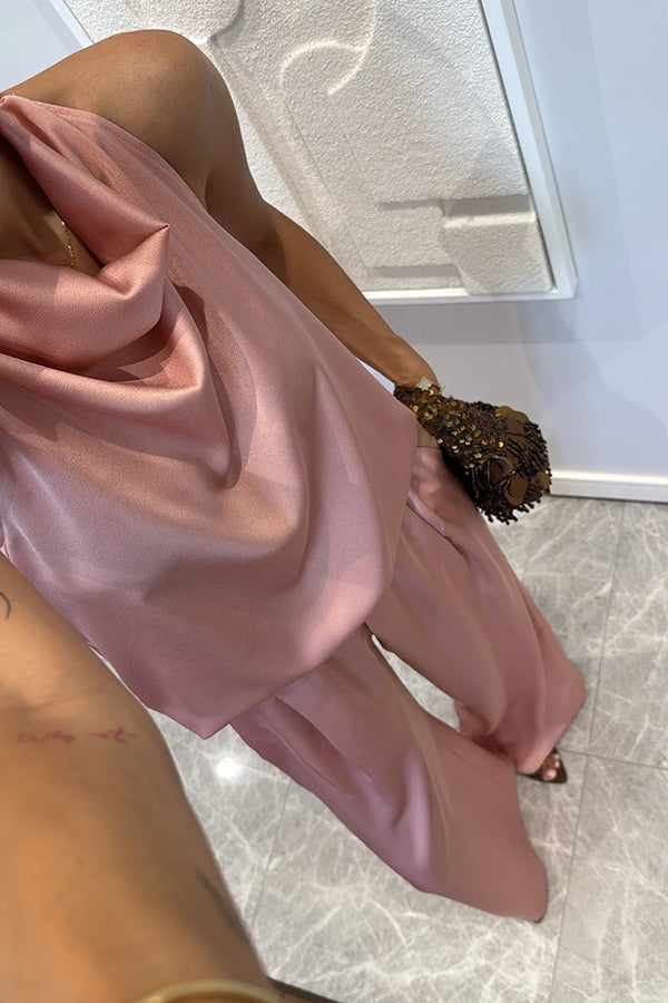 Satin Cowl Neck Top & Loose Pants Set | Sleeveless Two-Piece