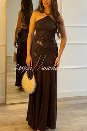 Sequin Halter Neck Slim-Fit Slit Maxi Dress