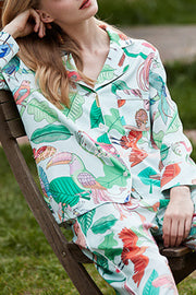 Parrot Print Long Sleeve Two-Piece Lounge Set