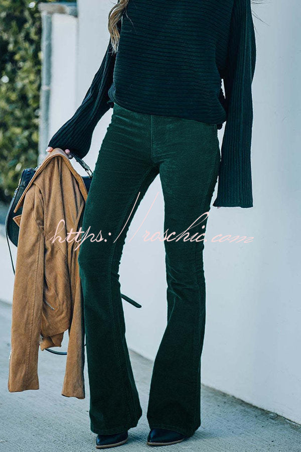 Women's Corduroy Bell Bottom Pants with Elastic Waist