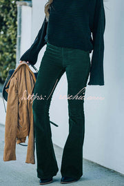 Women's Corduroy Bell Bottom Pants with Elastic Waist
