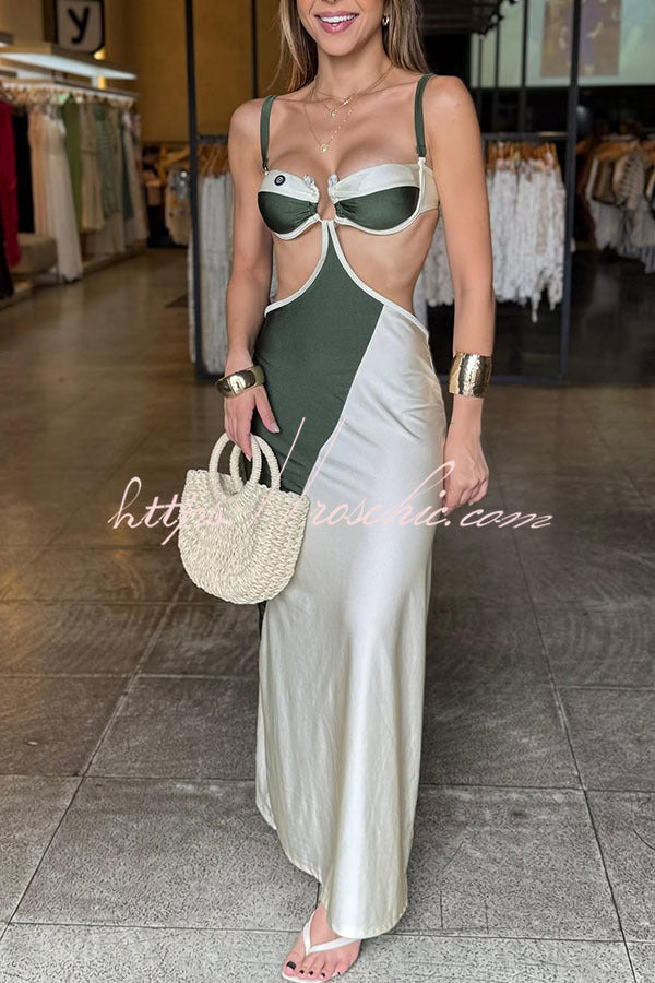 Colorblock Bikini & Maxi Cover-Up Dress Three-Piece Set