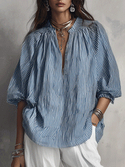 Women's Relaxed Fit Striped Long Sleeve Blouse